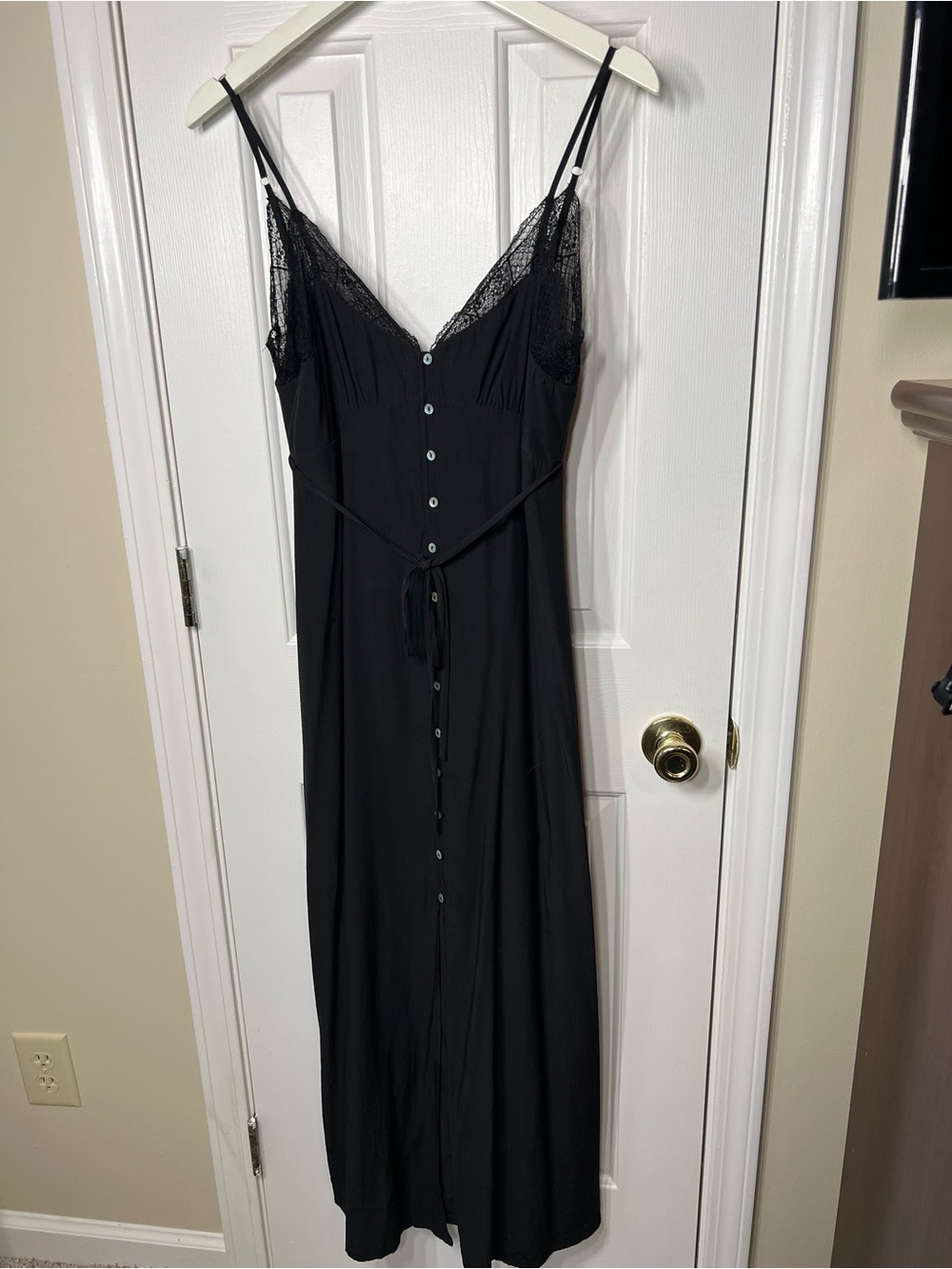Vici Black Lace-Trim Maxi Slip Dress